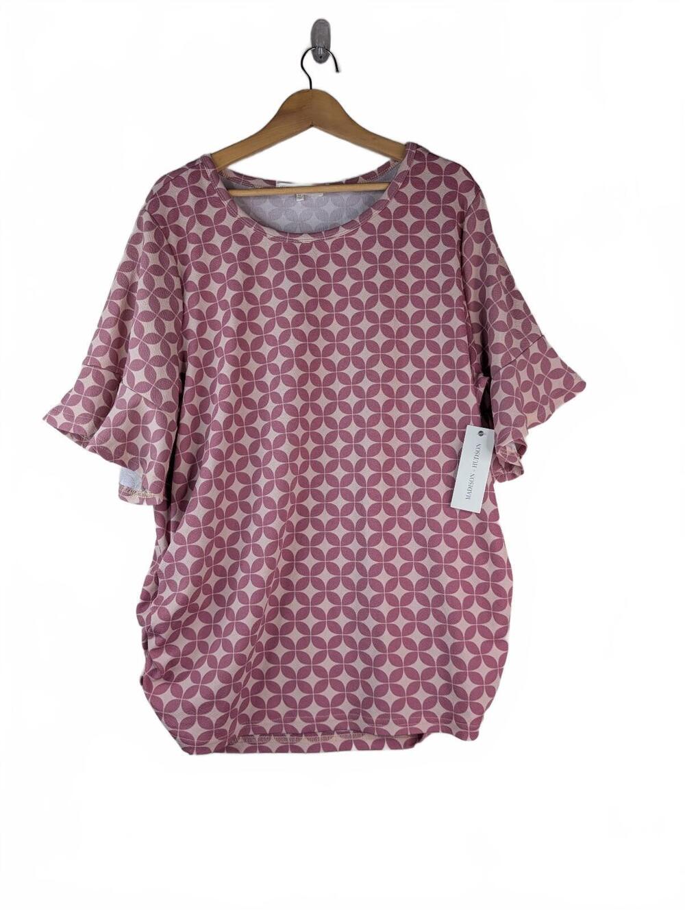 NWT Madison + Hudson Pink Geometric Tile Print Blouse w/ Flutter Sleeves Size 3X
